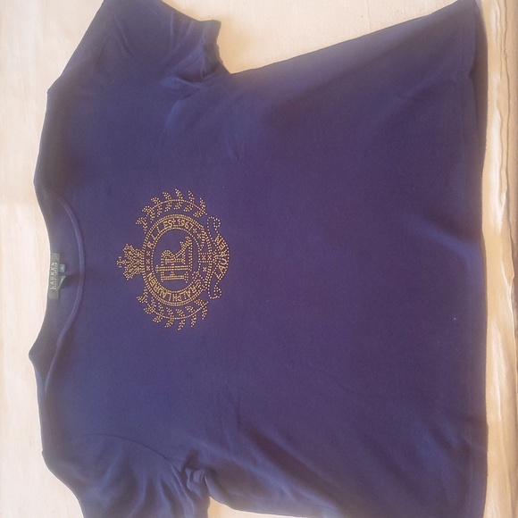 Lauren‎ Ralph Lauren Gold Stud Beaded Crest Graphic Short Sleeve T-Shirt Sz L - Picture 7 of 9